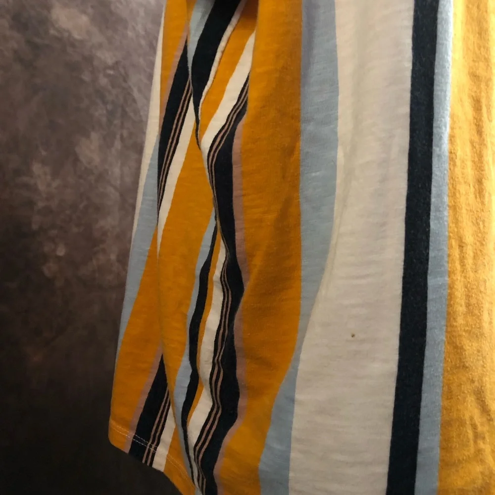 GUESS Men's Yellow, White & Navy Vertical Stripe Tee - Picture 5 of 8